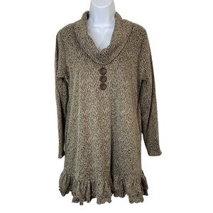 SHANE LEE INC Animal Print Ruffle Hem Tunic Top w/ Pockets